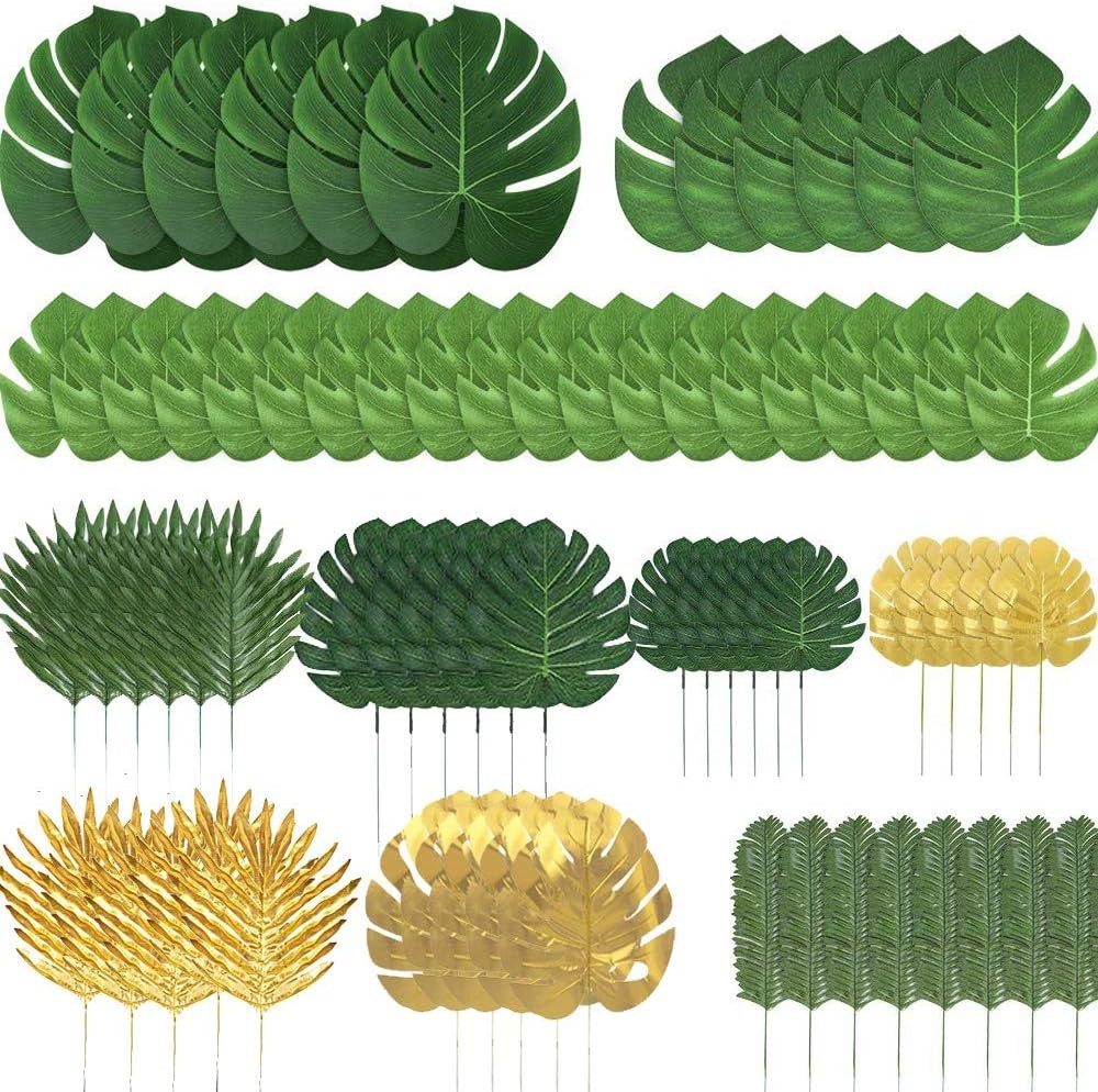 72 Pieces 10 Kinds Artificial Palm Leaves Golden Tropical 72pcs Gold