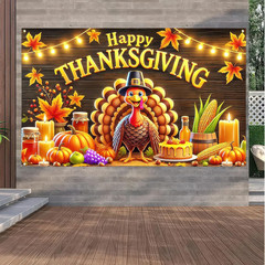 Thanksgiving Turkey Pumpkin Banner 71×43″ Outdoor Decor Photo Booth Backdrop