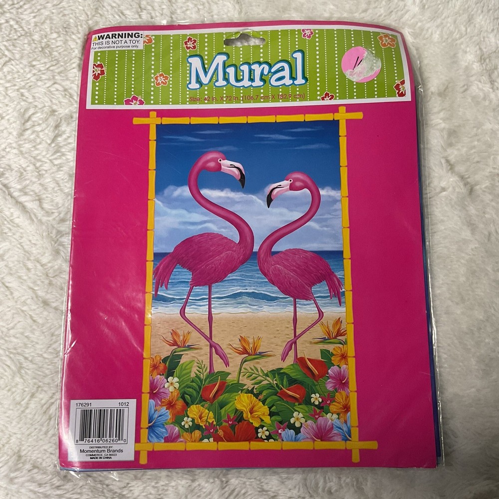 Pink Flamingo Luau Tropical Blue Ocean 42″ x 72″ Wall deco Mural Decoration NEW