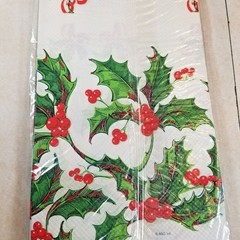 2 Table Covers Vintage Sealed Christmas Holly and Red Green Checked Tablecloths