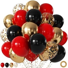 Red Black Gold Balloons, 60Pcs 12Inch Red and Black Gold Black Red Gold