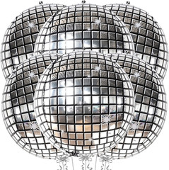 Pack of 6 Big Silver Disco Ball Balloons for Party, Bachelorette, New Year Decor