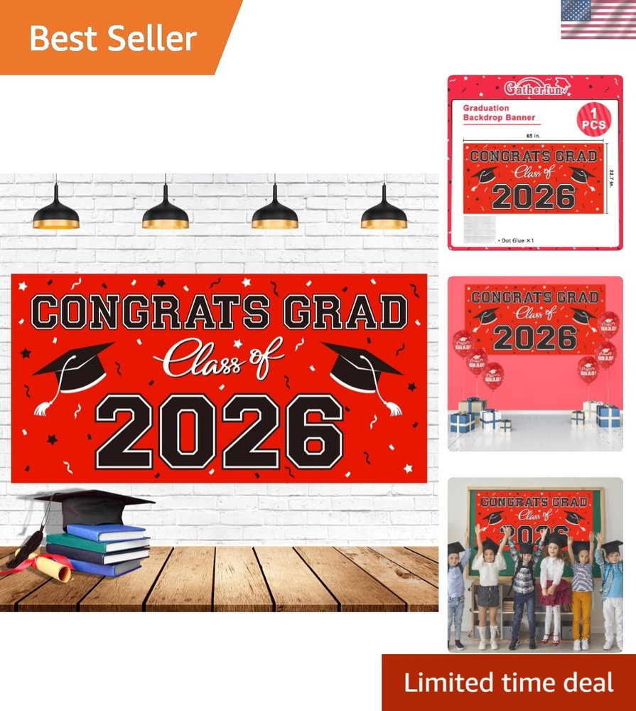 Stunning Red Plastic Graduation Banner – 2026 Class Party Essential 65″ x 32.7″