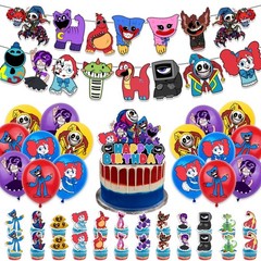 New Poppy Playtime 5 Birthday Party Decoration Banner Balloon Cupcake Topper Set