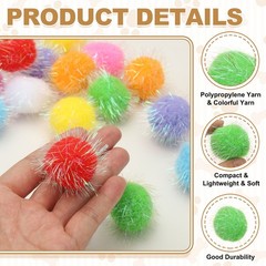 12 Pcs 1.8 Inch Sparkle Flash Balls Pet Cat Pom Pom Fuzzy Balls, 8 Colors