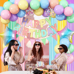 Pastel Birthday Decorations for Girls, Macaron Rainbow Pastel Color Balloons Reu