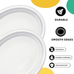 25 Count White Plastic Plates – Oval White Disposable Plates for Birthday, BB…