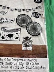 Silver/Blk Congrats Grad 10 Pc Room Decorating Kit School Spirit Graduation New