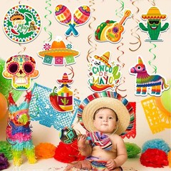 36 PCS Cinco De Mayo Mexican Fiesta Party Decorations Hanging Swirl Cardboard