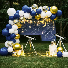 Navy Blue Gold Balloons Set, 60Pcs 12 Inch Navy Blue White Metallic Gold and Gol