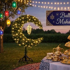 Eid Crescent Moon Tree W/ LED Lights Ramadan Decorations Islamic Holiday Decor