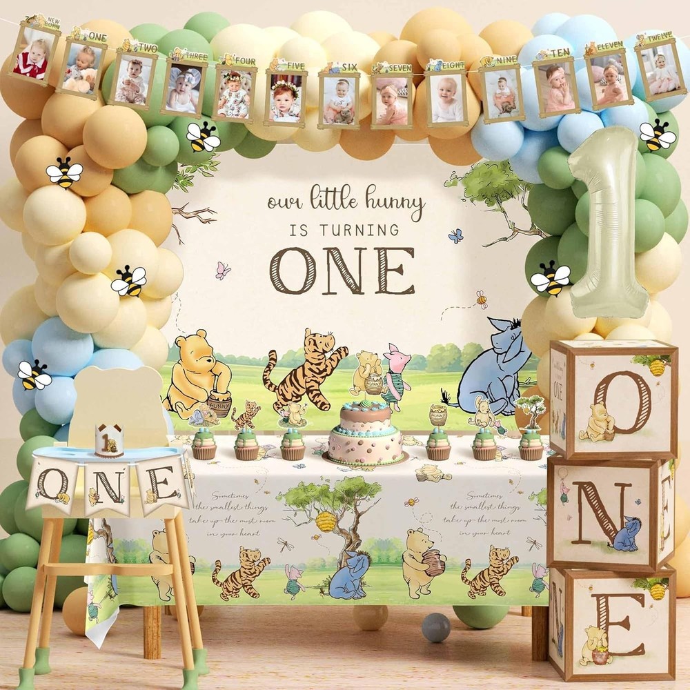 154pcs Winnie Pooh First Birthday Decorations Party Set, Classic Pooh Bear 1s…
