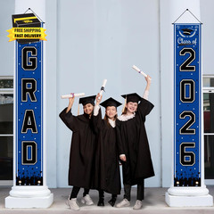 Graduation Decorations 2026 – Blue Congrats Grad Porch Banner for Graduation Par