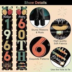 60Th Birthday Door Banner Lighted Decorations for Men Women, Black Colorful Vint