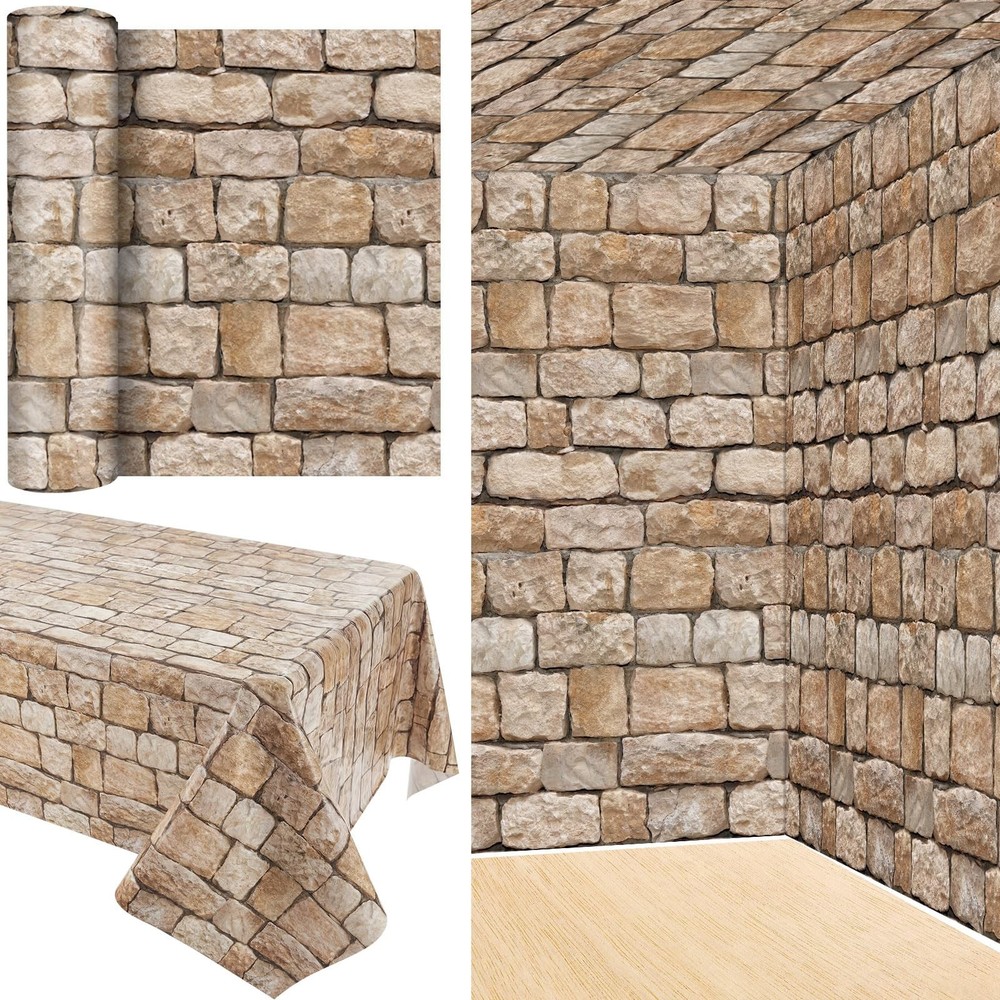 Tegeme 100 Ft X 54 Inch Rustic Brick Stone Wall Backdrop Roll Ancient Plastic