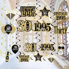 Turypaty 30th Birthday Decorations Hanging Swirls for Men Women Black Gold Vi…