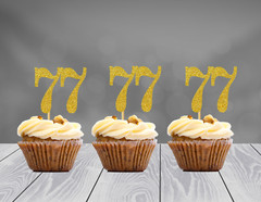 77th Birthday Cupcake Toppers Party Decorations (SET of 12) 20 Colors Available