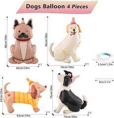 4PCS Pet Dog Foil Balloons 4D Standing Cute Puppy Balloons Self Standing Animal