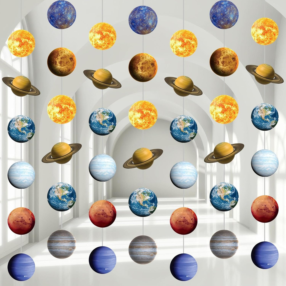 8 Pieces Space Hanging Decorations Solar System Planets Paper Garlands Outer Spa