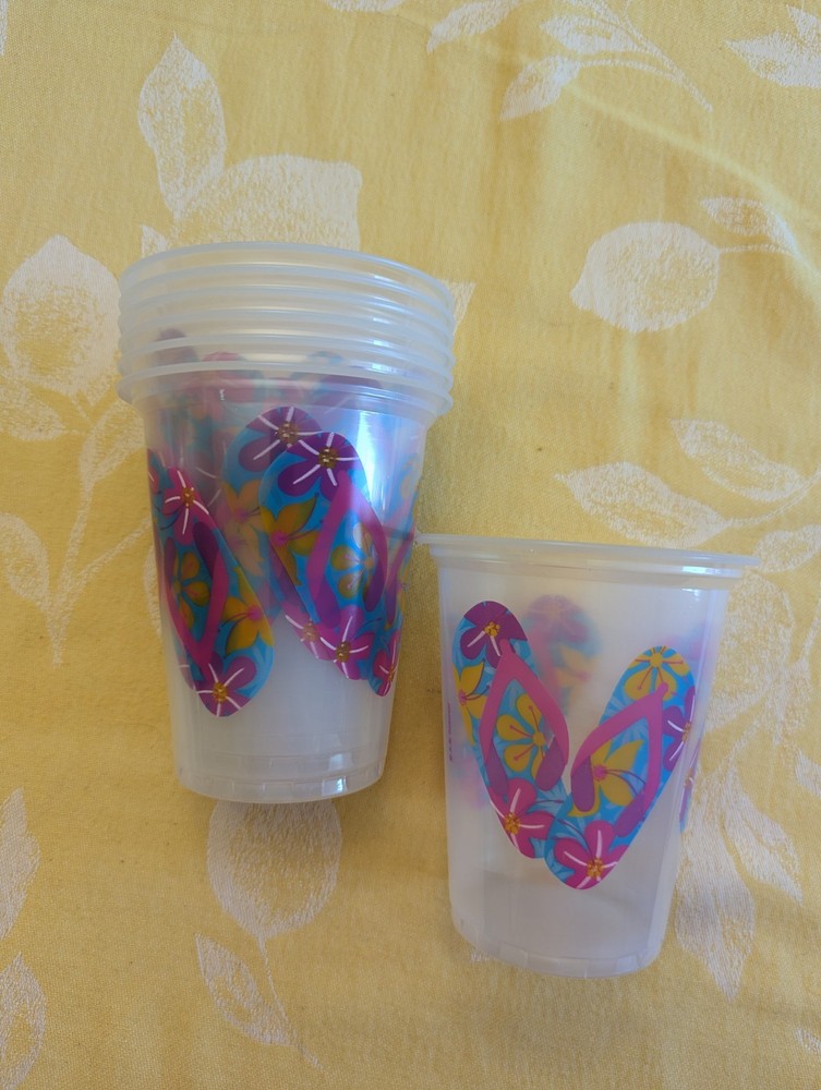Disposable Cups 16oz Flip Flop Summer Fun Tropical Luau Party Paper 6 CT