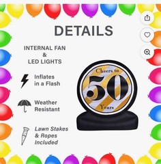 8 ft Inflatable “Cheers to 50 Years” 50th Birthday Yard Decor w/ LED Lights