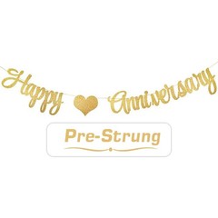 PALASASA Gold Glittery Happy Anniversary Banner