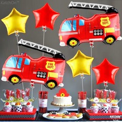 Katchon Fire Truck Balloons For Birthday Set – Pack Of 6 Firetruck Party