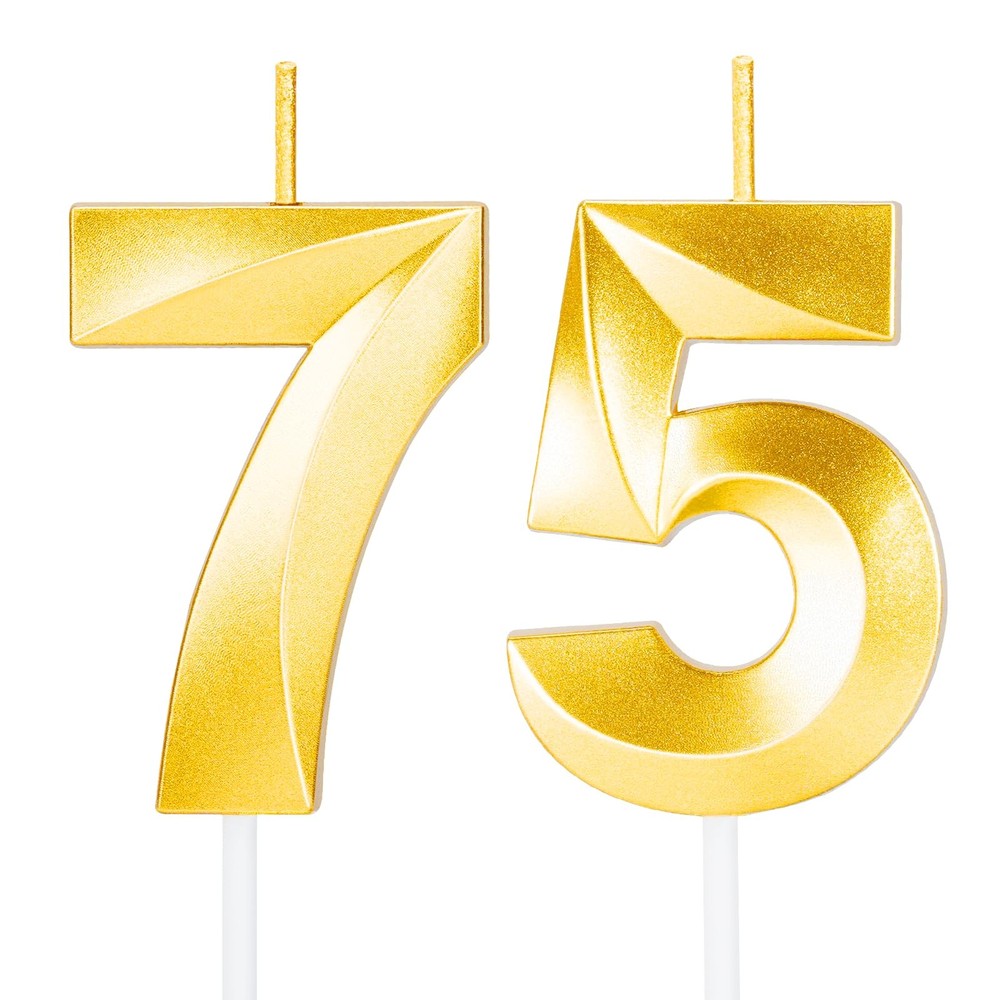 75th Birthday Candles for Cake,Gold Number Happy Gold
