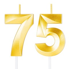 75th Birthday Candles for Cake,Gold Number Happy Gold