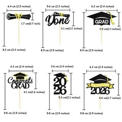 24 Pack 2026 Congrats Grad Cupcake Toppers Set, Pre Assemble Graduation Cupca…