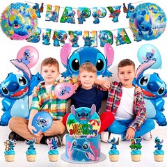 106 Pcs Stitch Birthday Decorations Birthday Tableware Set Plate Napkins Balloon