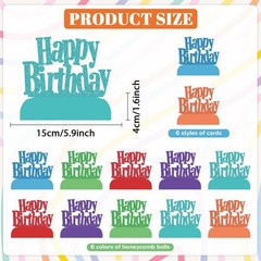 12Pcs Happy Birthday Red, Orange, Purple, Blue, Light Green