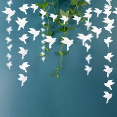 150PCS 10Strings White Origami Paper Doves Garlands for Wedding Party Decorat…