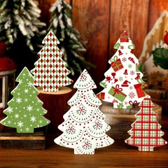5 PCS Christmas Table Decoration Wooden Tree Tiered Tray Centerpiece Plaid