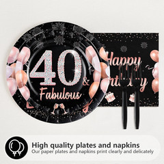 96Pcs 40Th Birthday Decorations for Men Women Black and Rose Gold 40Th Plates an