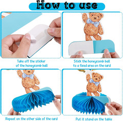 9 Pcs Teddy Bear Honeycomb Centerpieces Its a Boy Baby Shower Table Decorati