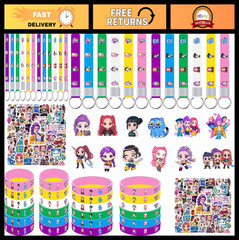 Demon Movie Hunters Birthday Party Supplies Set – 86pcs Decor, Bracelets, Pins,
