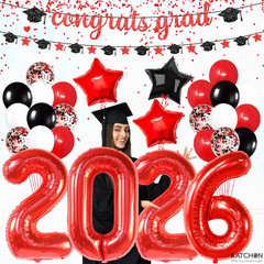 KatchOn, Red and Black Graduation Decorations 2026 – Pack Of 37 | Giant 40 Inch,