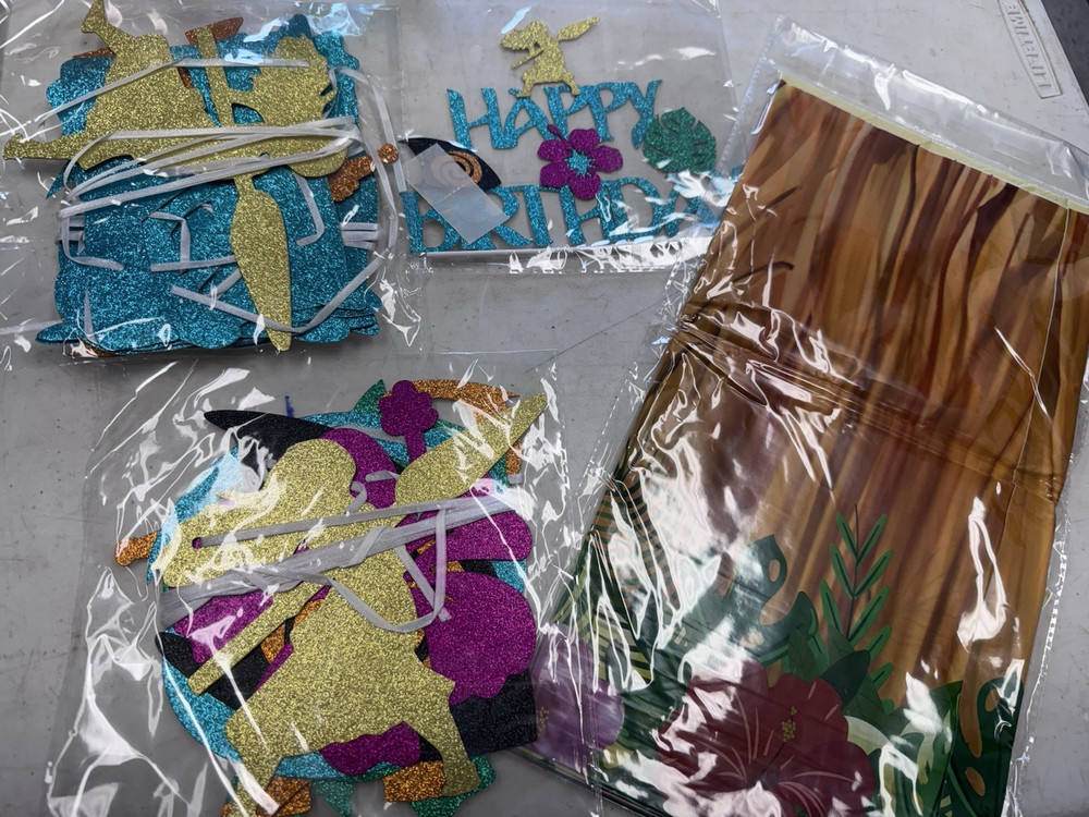 Tropical Glitter Foam Party Decoration Cutouts w/ Hanging String, Multicolor