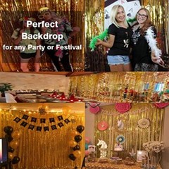 GOER 3.2 ft x 9.8 ft Metallic Tinsel Foil Fringe Curtains Party Photo 1 Gold