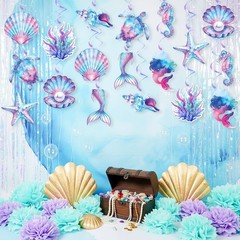 Mermaid Hanging Swirls, 36Pcs Mermaid Ceiling Streamers Sea Creature Hanging …