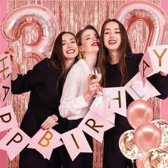 30th Birthday Decorations for Women, Pink Rose Gold Banner, Foil Balloons & Part
