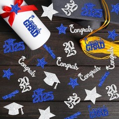 200 PCS 2025 Graduation Confetti Blue And Silver Table Decorations