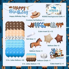 Blue Western Cowboy Birthday Party Decorations Cow Print Backdrop & Balloons Kit