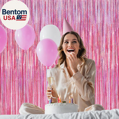 2 Pack Glitter Pink Backdrop, 3.28 FT X 7.05 FT Birthday Party Decorations, Lase