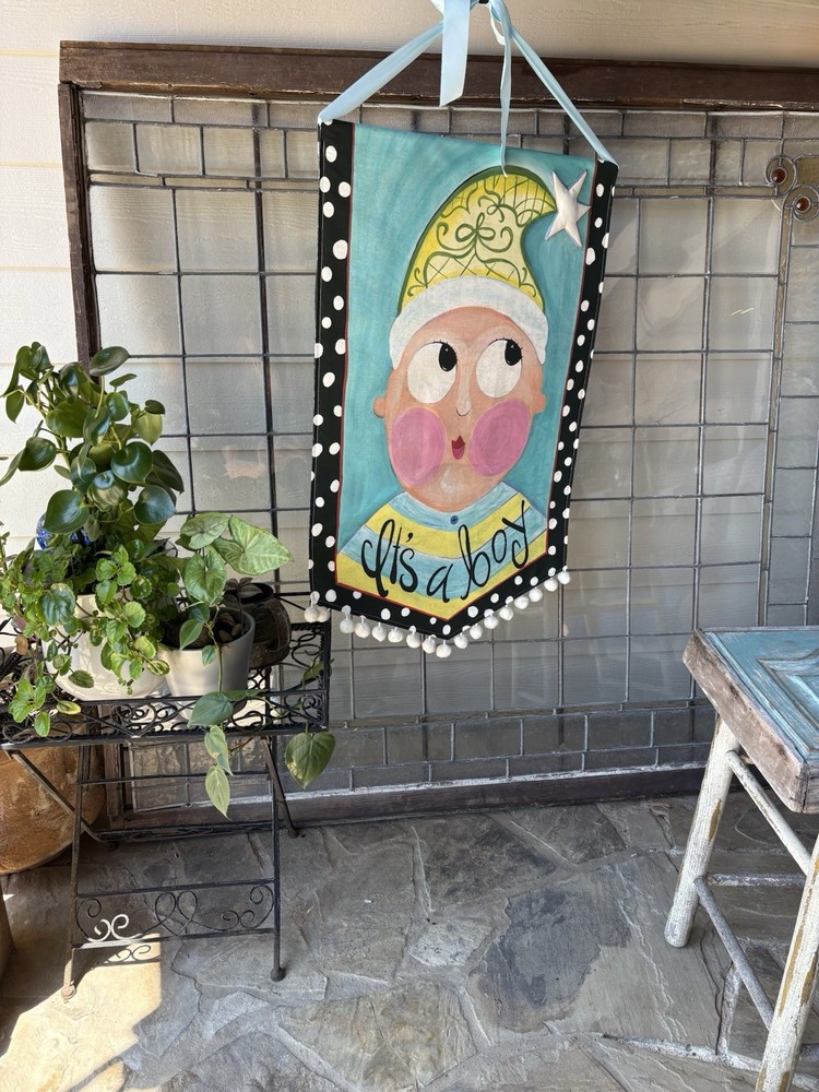 3D “It’s A Boy” Large Banner Lisa Frost Door Hanger Wall Art Painted Baby Shower