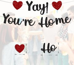 Black Glitter Welcome Home Banner Yay You’re Home Housewarming Party Decor
