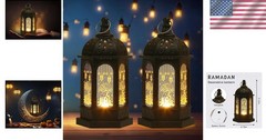 Elegant 2-Piece Ramadan Lanterns Set – Flameless LED Candle Holders for Eid