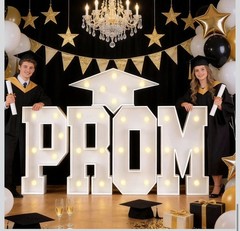 White Plastic PROM Marquee Letters Set, Solid Light Up Graduation Theme Decor