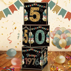 3 Pieces Vintage 1976 Birthday Decorations Boxes with 2 Banners 50Th Retro Birth